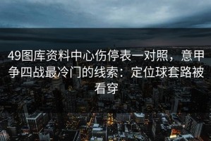49图库资料中心伤停表一对照，意甲争四战最冷门的线索：定位球套路被看穿