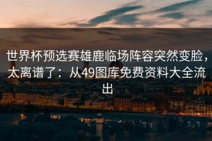 世界杯预选赛雄鹿临场阵容突然变脸，太离谱了：从49图库免费资料大全流出